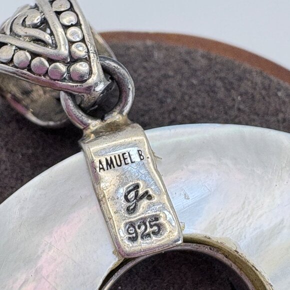 VTG Sterling Silver 925 Mother of Pearl Circle Pendant Size 1.75" Length - Picture 4 of 9